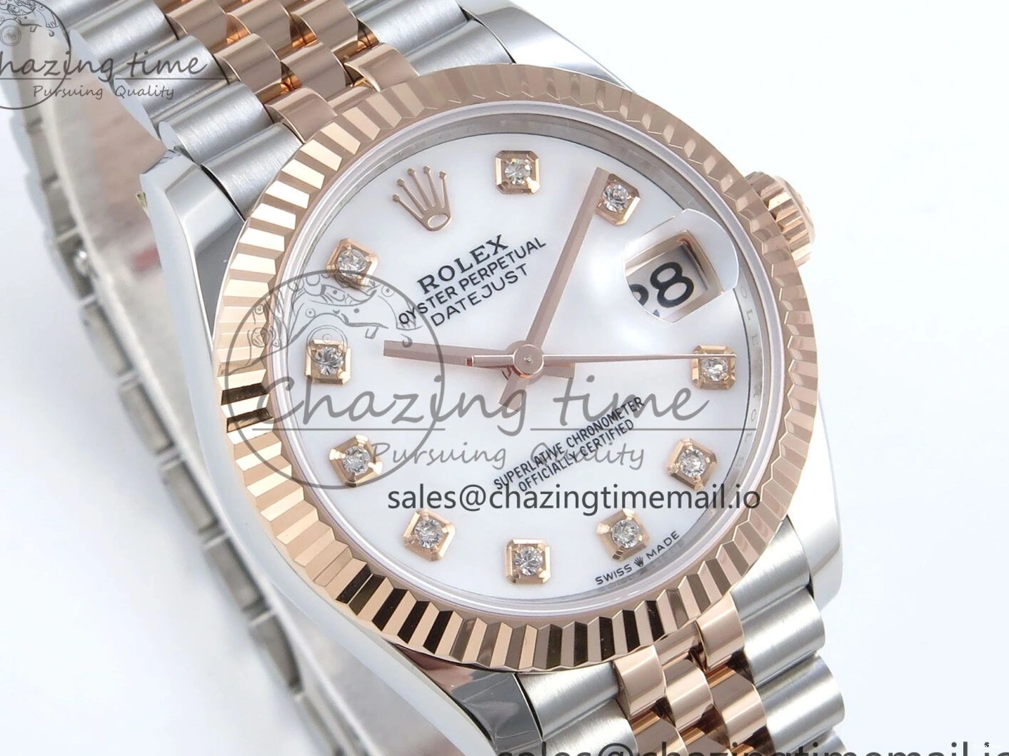 MiroTime 0103 QuickDry DateJust 31 278271 ARF 1:1 Best Edition 904L Steel White MOP Diamonds Dial on SS RG Jubilee Bracelet ETA 517